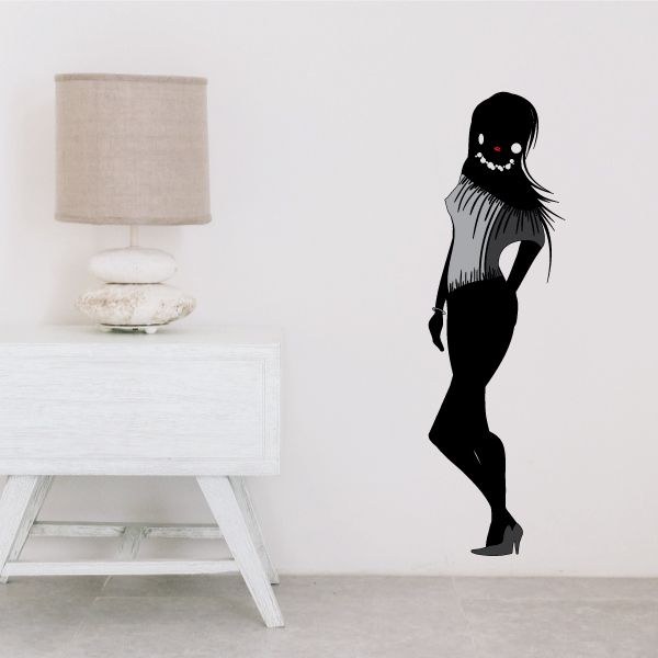Female silhouette sticker with long hair and red eyes