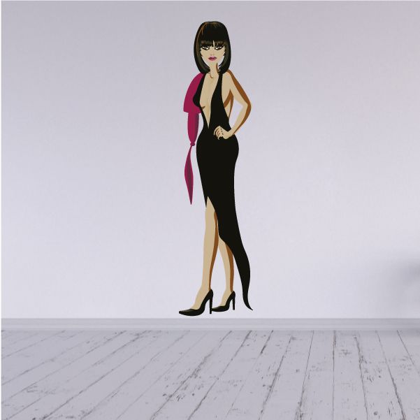 Women’s fashion figure sticker in black fitted dress with red sleeves