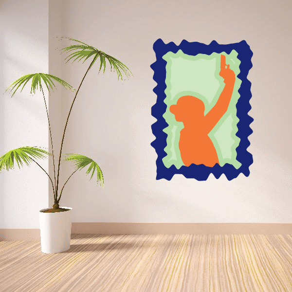 Orange female marksmen shooting air sticker with blue wavy border