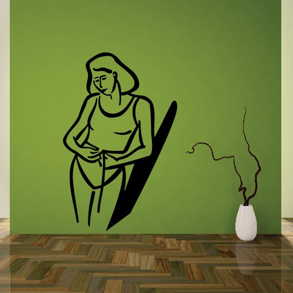 Waist-measuring fitness wall decal, black outline of woman with measuring tape