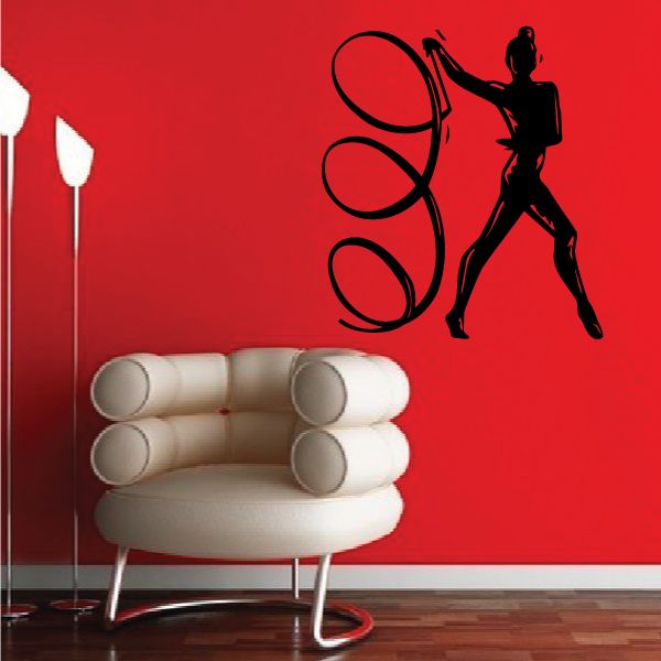 Image of Female Ribbon Dancing Gymnastics Wall Decal - Vinyl Decal - Car Decal - MC011