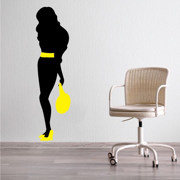 Female silhouette sticker with yellow shoes and matching purse bag