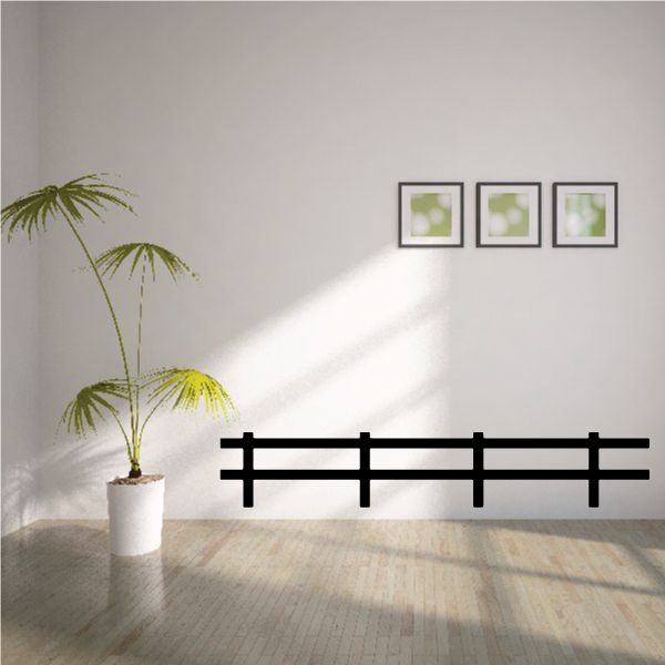 Black fence wall decal with three horizontal rails and four posts
