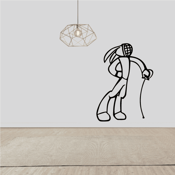 Fencing athlete wall decal, black and white vinyl silhouette with sword pose