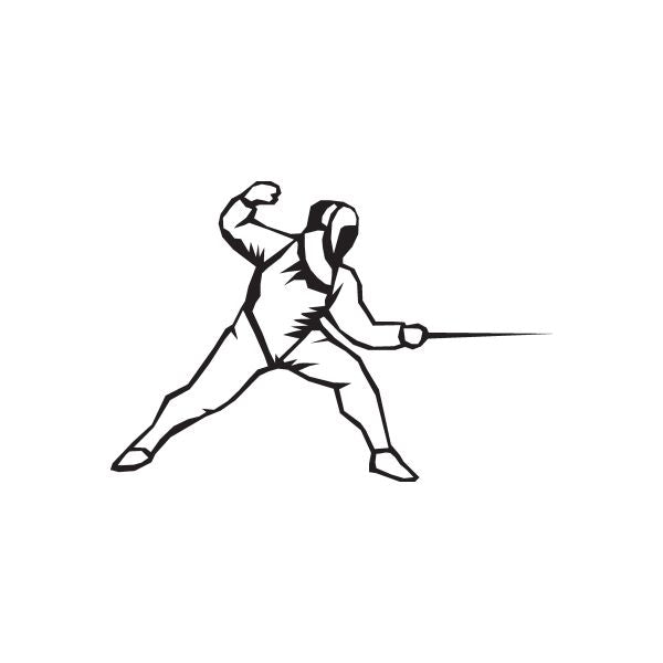 Fencing wall decal: two black fencers with foils in combat stance