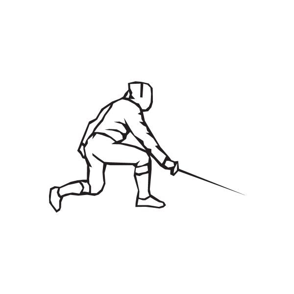 Fencing wall decal of a line-art fencer lunging with a sword