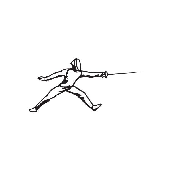 Fencing vinyl decal: black fencer silhouette with extended foil.