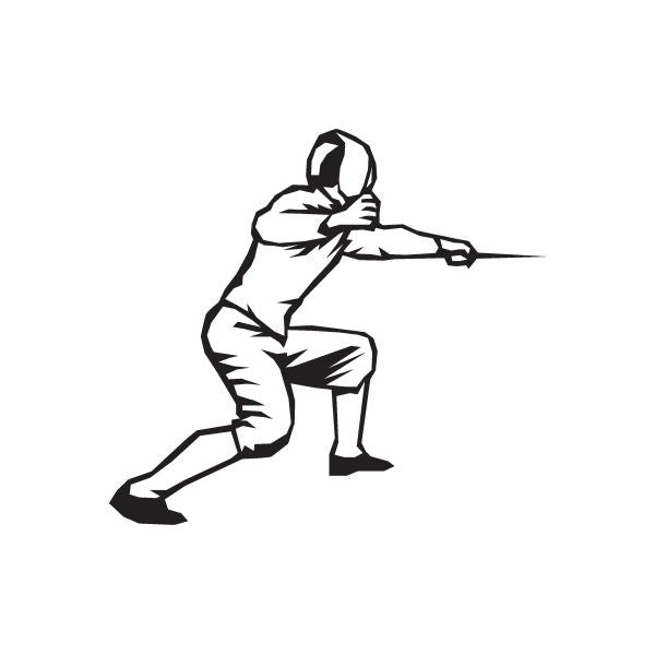 Fencing wall decal of a black foil fencer in lunge pose