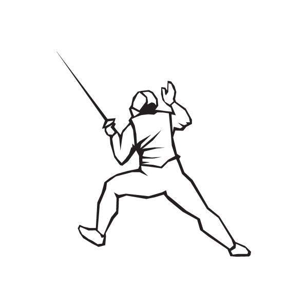 Fencing wall decal of a black outline fencer holding a foil sword