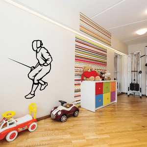 Black fencing athlete wall decal vinyl graphic on white wall
