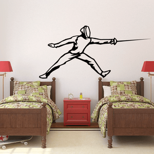 Fencing wall decal featuring a black fencing athlete silhouette