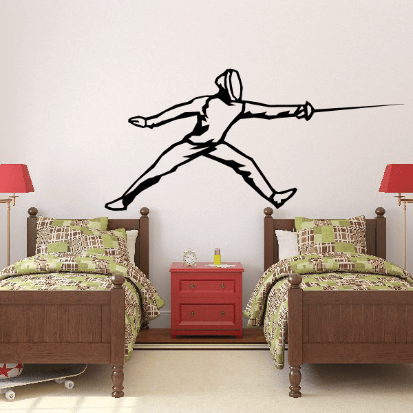 Fencing wall decal featuring a black fencing athlete silhouette