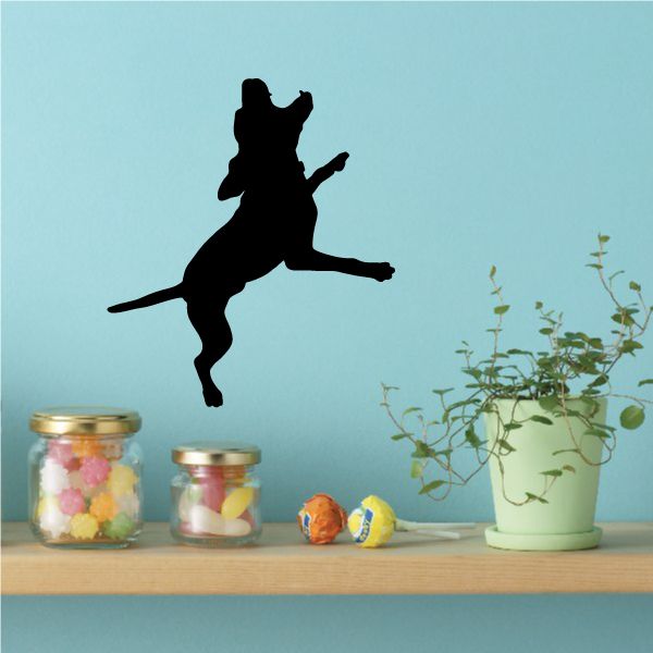 Black coonhound silhouette decal, dog leaping with open mouth