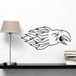 Ferocious eagle head decal in black line art with stylized feathers