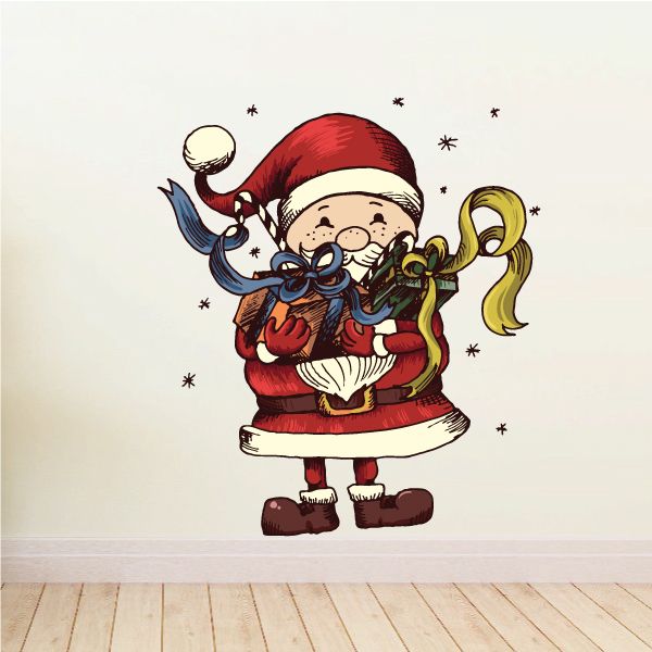 Image of Festive Christmas Santa Holding Gifts Decal