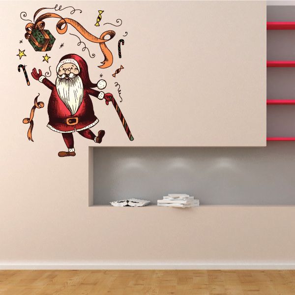 Image of Festive Christmas Santa with Presents and Candy Decal