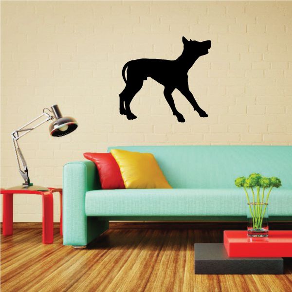 Doberman Pinscher dog decal, black silhouette in fetch pose