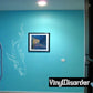 Shark hunting wall decal, white line art of a fierce shark with spear.