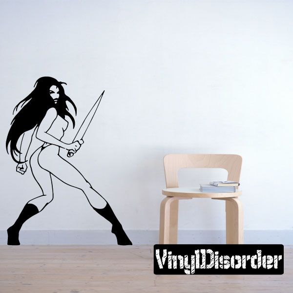 Wall decal of fierce woman holding a sword