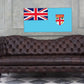Fiji flag sticker, rectangular with Union Jack and crest on blue field