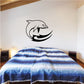 Dolphin fin blade decal sticker, black outline on light wall
