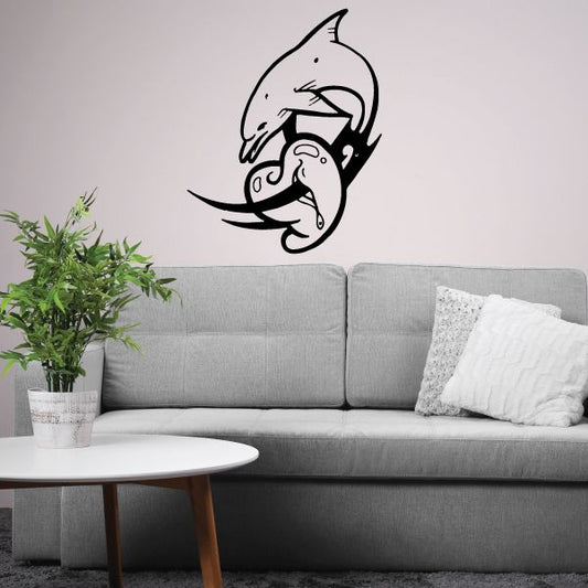 Image of Fin Piercing Heart Dolphin Decal