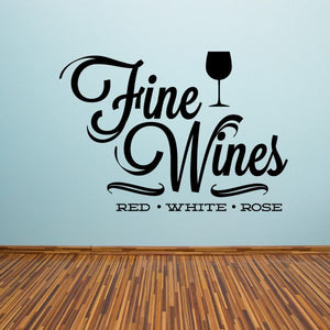 Wine decal with Fine Wines script, wine glass icon, and Red White Rose lettering