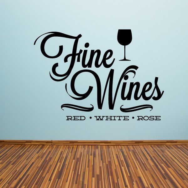 Wine decal with Fine Wines script, wine glass icon, and Red White Rose lettering