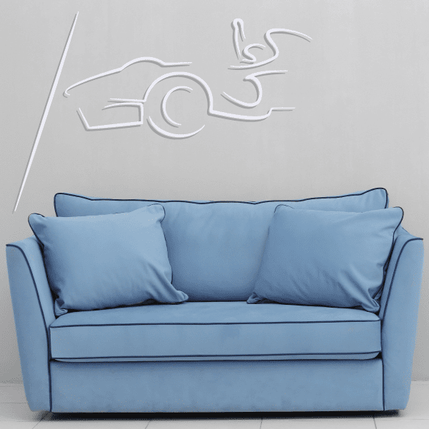 Finish line drawing sticker: white line-art flag and curved text