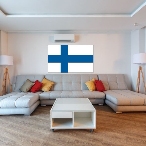 Finland flag sticker, rectangular with blue cross on white background