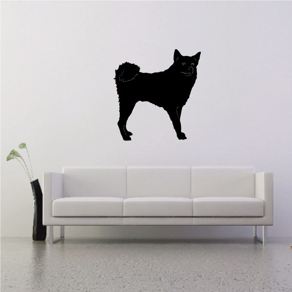 Black Finnish Spitz silhouette decal, standing and looking up