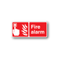 Fire alarm button sticker, red with white flame icon and Fire alarm text.