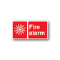Fire alarm safety sign vinyl sticker, red with white lightning symbol and text