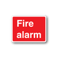 Red fire alarm text sticker with white border and Fire alarm lettering