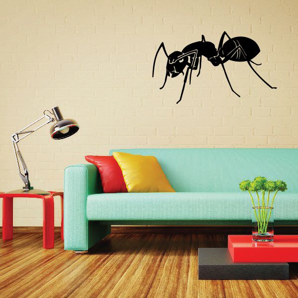 Black fire ant wall decal with detailed antennae and legs
