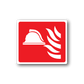 Fire bell sticker with red background and white bell and flame icon