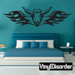 Bison head vinyl wall decal with tribal flame wings, dark blue and teal design.