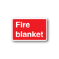 Red fire blanket text sticker with white letters and rounded border