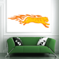 Tiger sticker with orange flame burst design, running side profile