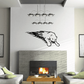 Cougar decal with flame burst design, black outline on wall