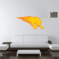 Flaming cougar head sticker with orange and yellow fire burst design