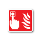 Fire button location sticker, red square with white hand and flame icon