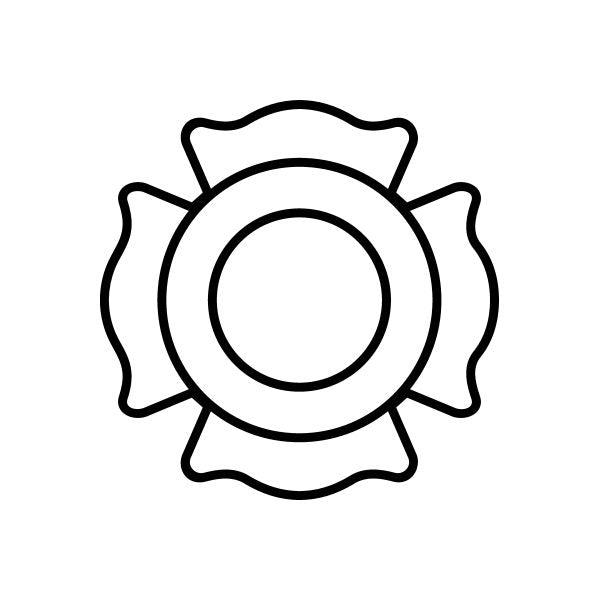 Fire crest logo decal with black outline circular flame gear design