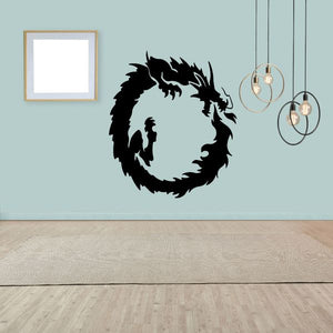 Black ouroboros dragon decal, circular dragon head and tail design