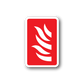 Fire emergency sticker, red square with white flame symbol