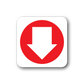 Fire exit down sticker with red circle and downward arrow