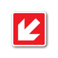 Red fire exit sticker with white left-down arrow, rounded white border