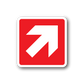 Fire exit up-right sticker with red background and white arrow sign
