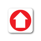 Fire exit sticker: red circle with white upward house symbol