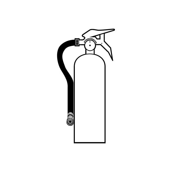 Fire extinguisher decal with black line drawing of a spray extinguisher